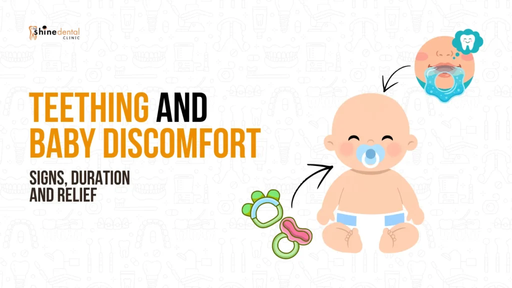 teething and baby discomfort in baby chewing teething toy to feel relieved