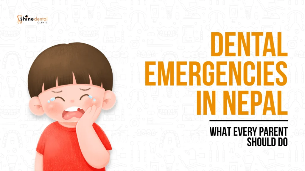 dental emergencies in nepal infographic of child grabbing his cheeks due to pain